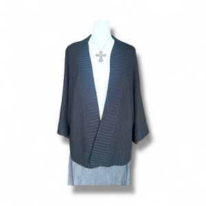 Chico's Black Open Front Cardigan Sweater Sz 2 Wool Blend Knit Cozy Minimalist